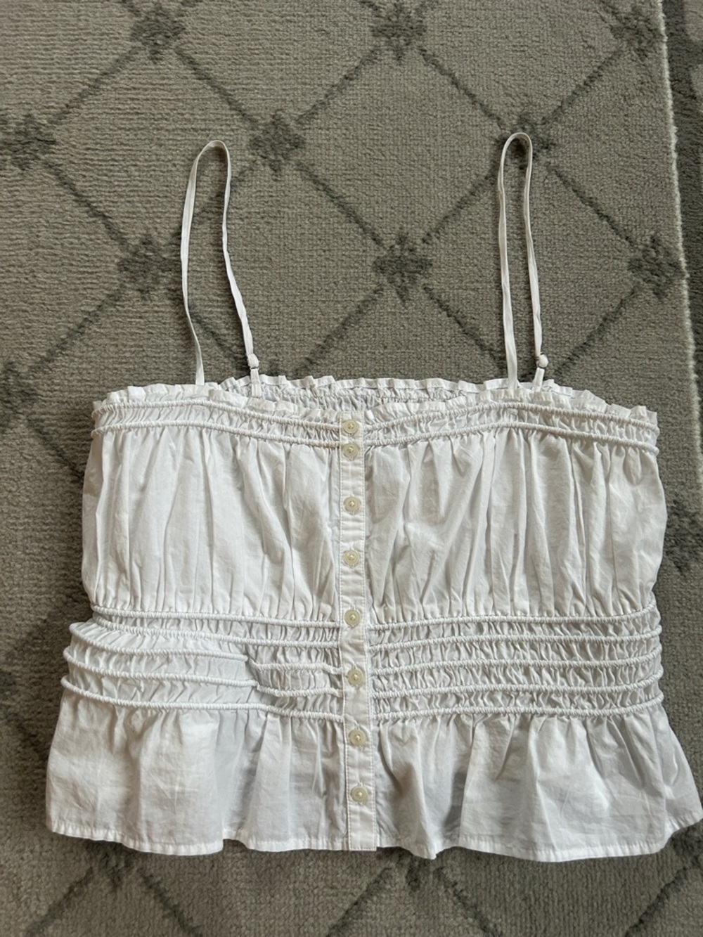 Madewell White Smocked Button-Front Top in Poplin